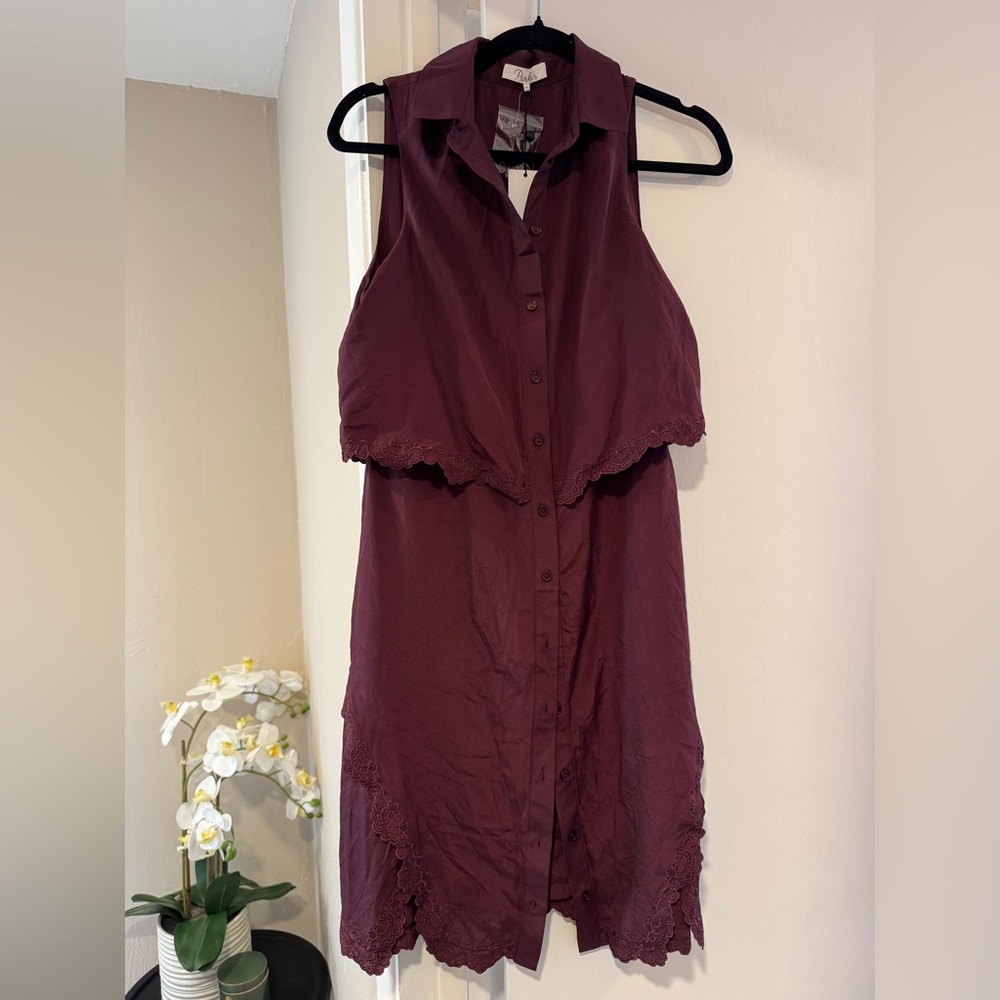NWT PARKER Sleeveless Burgundy Button-Up Dress